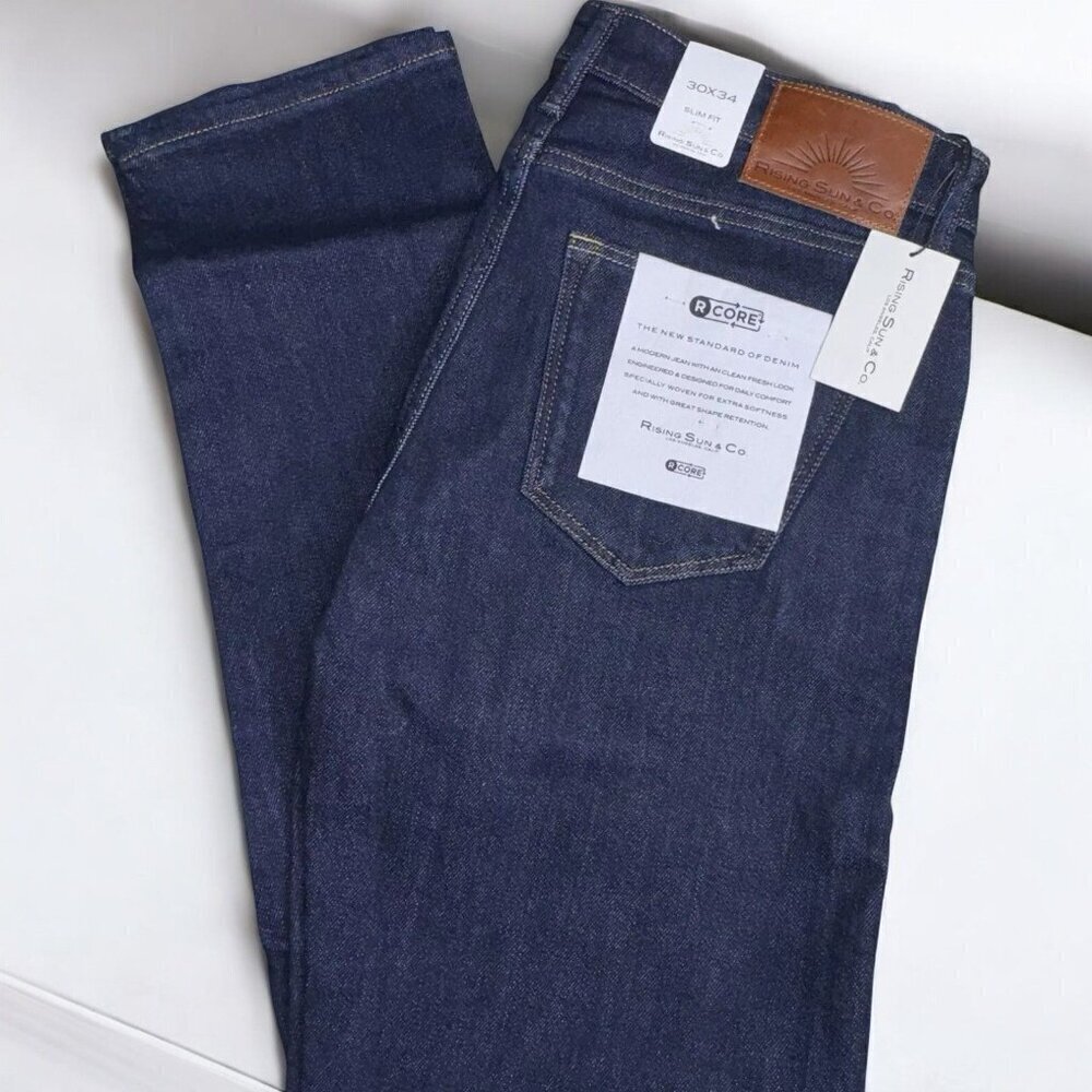 Rising Sun & Co Mens Repreve Slim Fit RCore Jeans Size 30x34 Blue Denim NEW